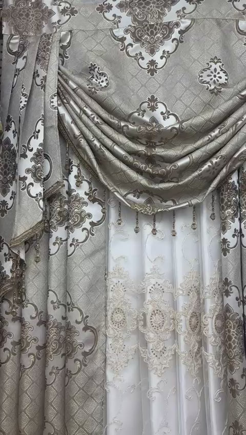 Tina 5 Piece Brown Luxury Curtain Set for 39” Window | Elegant Window Treatment