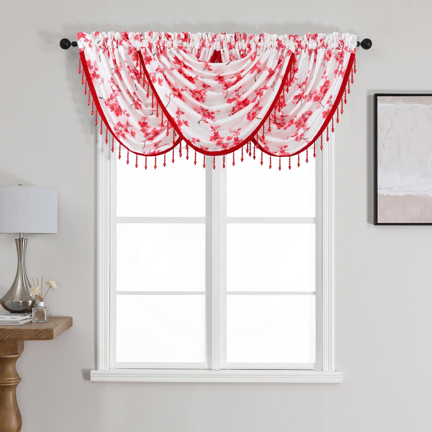 Luxury Regency Blossom Decorative Waterfall Valance with Beaded Trim