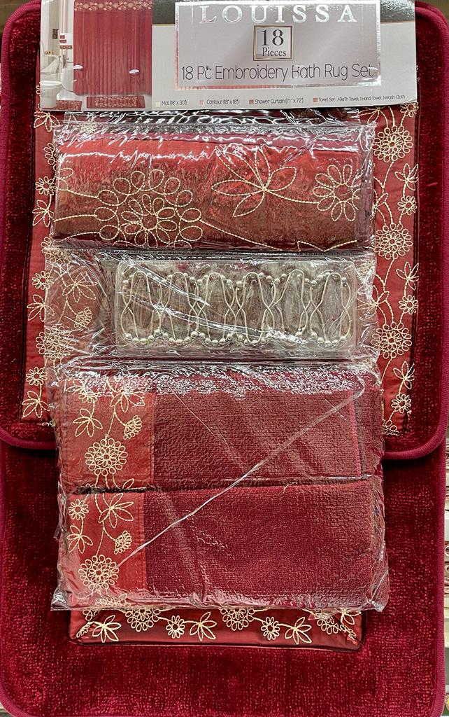 Jamela 18 Piece Embroidered Bath Mat Set - Stylish Curtains