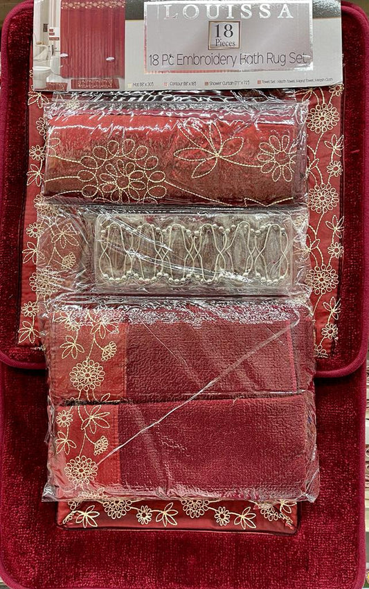 Jamela 18 Piece Embroidered Bath Mat Set - Stylish Curtains